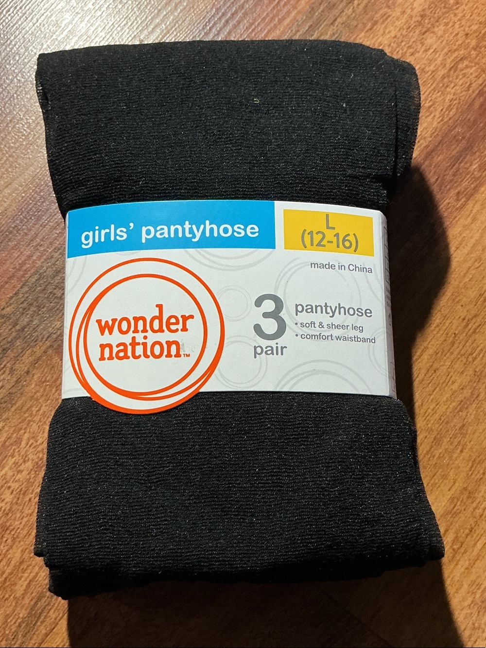 wonder nation Black Girls' Pantyhose - 3 Pack nab Sz 12 16
